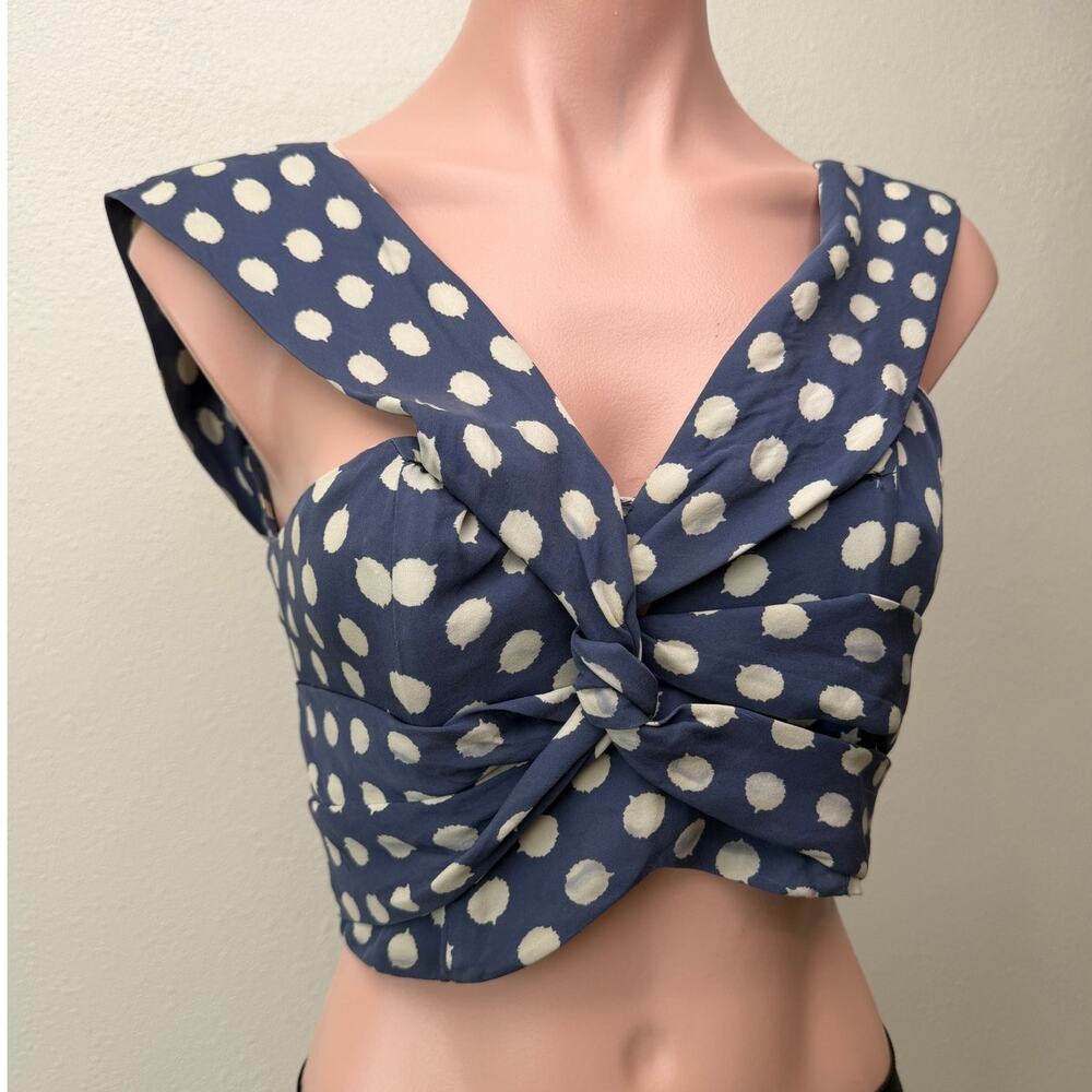 Johanna Ortiz Magritte Silk Polka Dot Knot Front Crop Top Size S